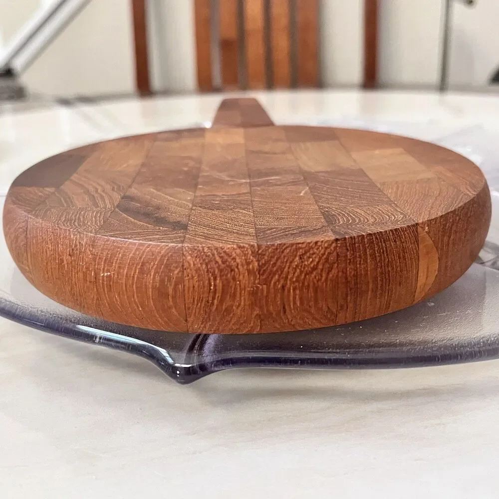 Vintage MCM Dansk Designs Round Cheese Cutting Board w/ Knife / Spreader Handle